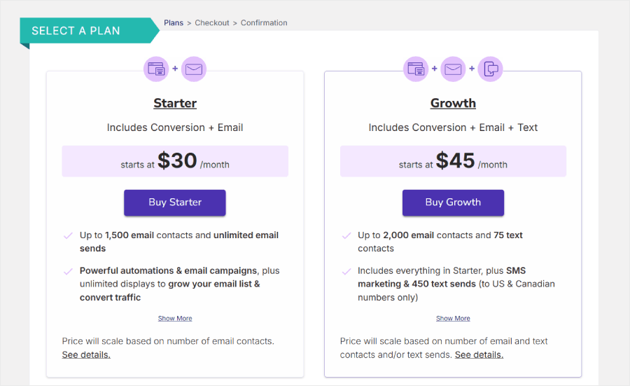 Privy's conversion and email marketing plans pricing - OptinMonster Privy's conversion and email marketing plans pricing