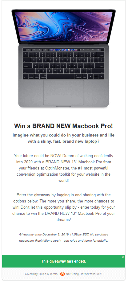 rafflepress-giveaway-macbook - OptinMonster rafflepress-giveaway-landing-page