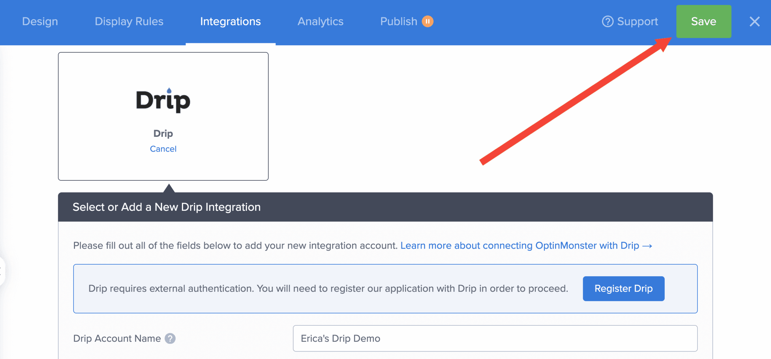 Number of pages viewed rule in OptinMonster. - OptinMonster save drip integration - optinmonster