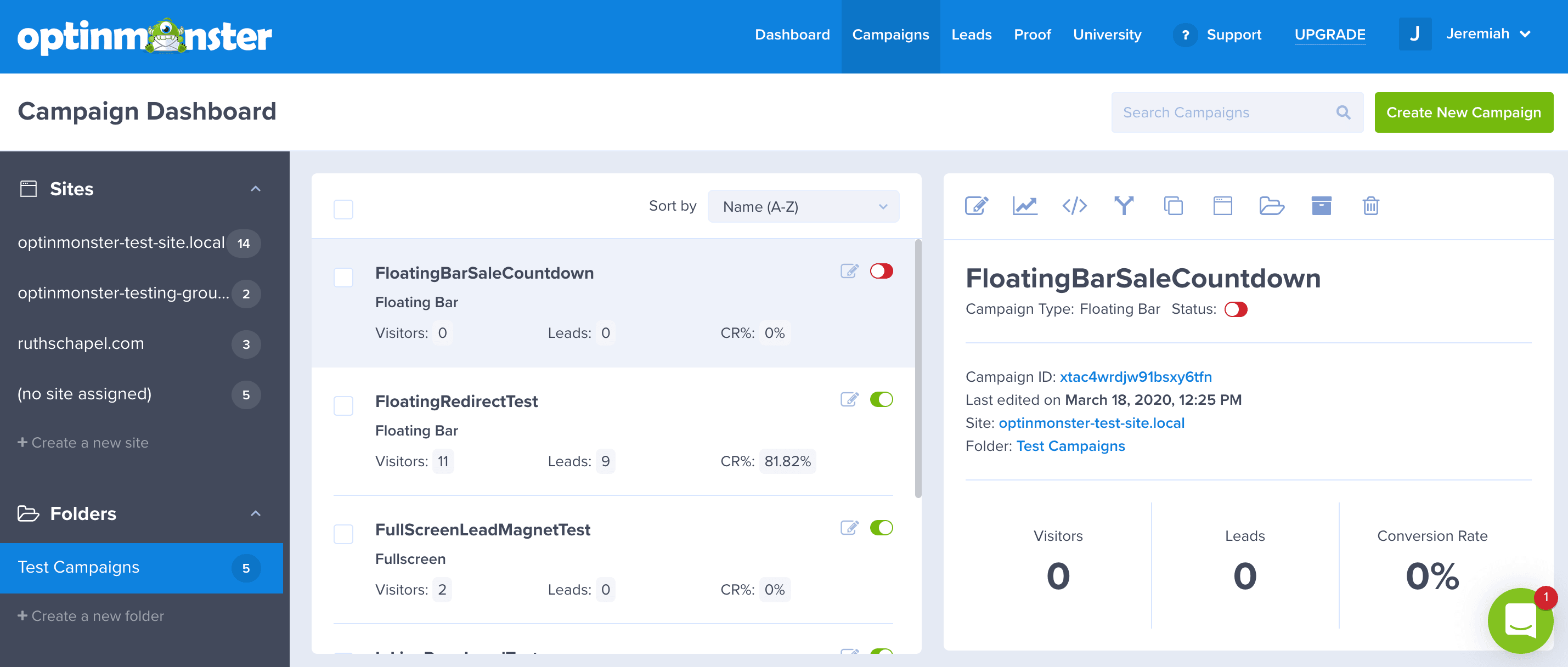 Dashboard - OptinMonster