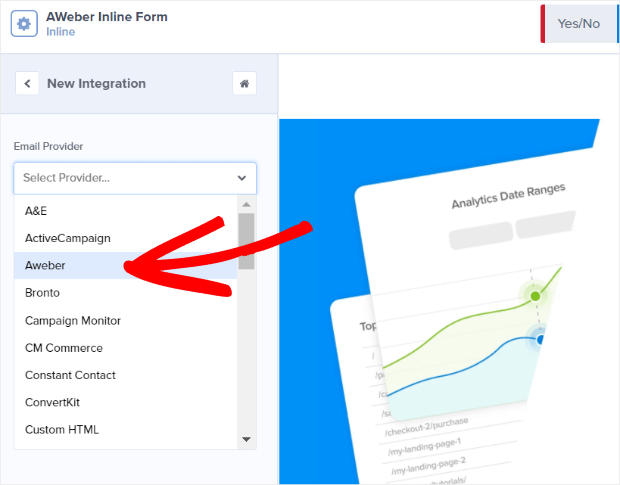 Select AWeber from Integrations list - OptinMonster Select AWeber from Integrations list