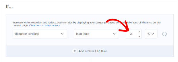 set-distance-scrolled-using-display-rules-2 - OptinMonster set display rules to show optin when user scrolls 70% of the way down the page