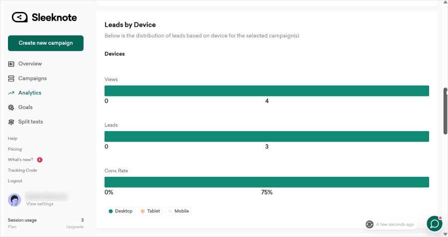 Sleeknote's analytics feature - OptinMonster Sleeknote's analytics feature