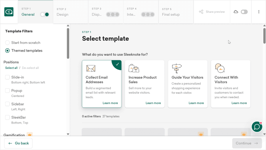 Choosing a template in Sleeknote - OptinMonster Choosing a template in Sleeknote