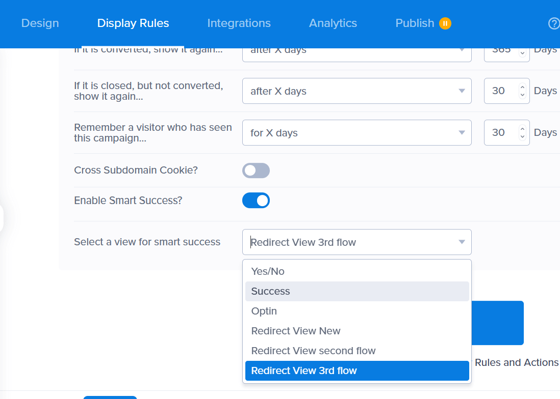 view selection for smart success - OptinMonster Screenshot of the view selection for Smart Success.