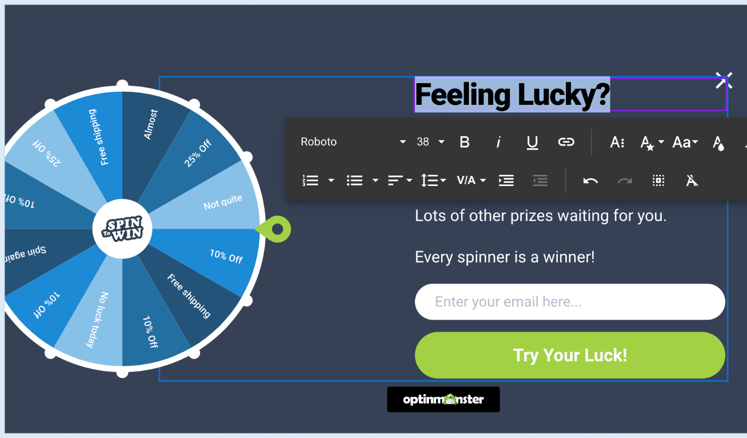 spin the wheel_edit text-min - OptinMonster how to add spin the wheel on website
