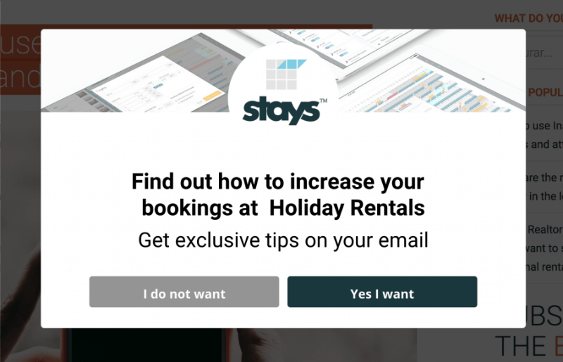 Stays.net captured abandoning visitors using an exit-intent campaign. - OptinMonster Stays.net captured abandoning visitors using an exit-intent campaign.