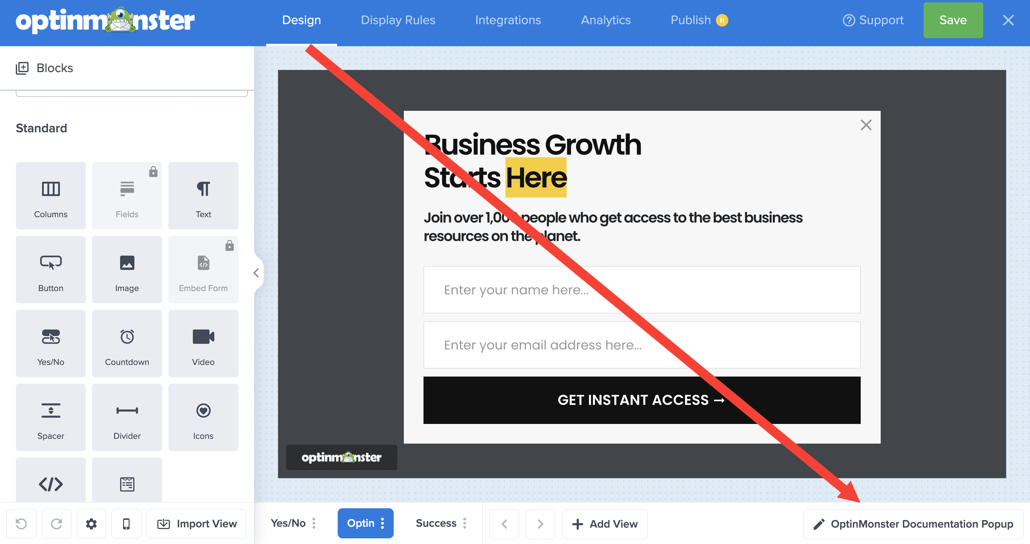 delete column contents canvas - OptinMonster The campaign details inside the builder