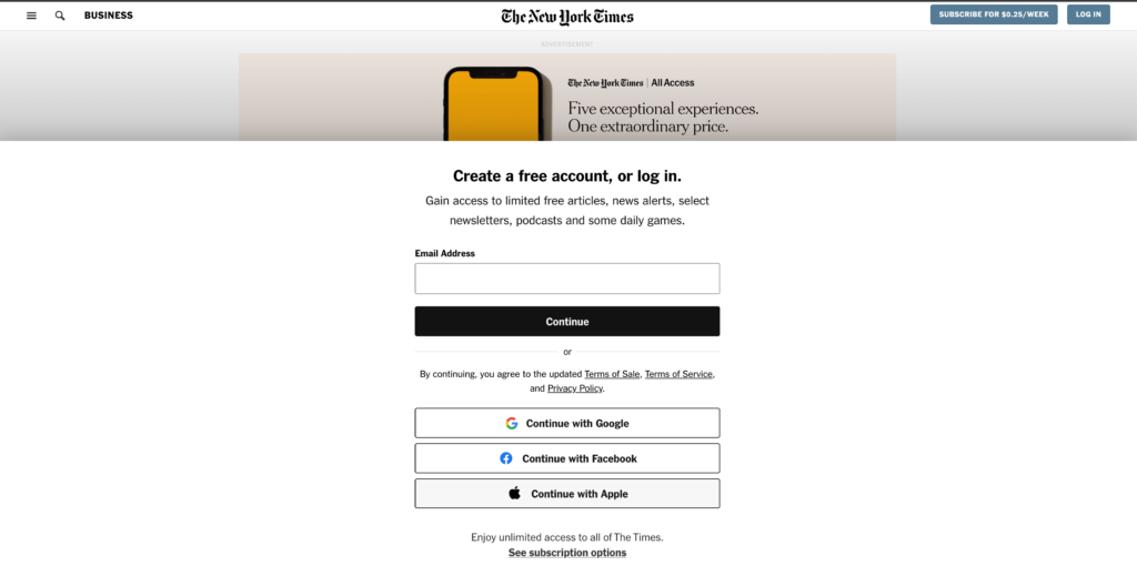 The New York Times (News Publishing) - Gated Content - OptinMonster The New York Times (News Publishing) - Gated Content