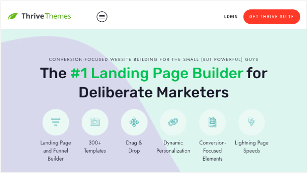 thrive-architect-homepage - OptinMonster Screenshot of Thrive Architect's homepage