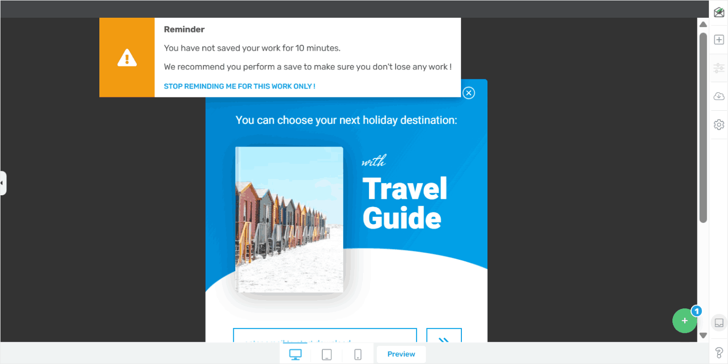 Thrive Leads' reminder to save your work in the editor - OptinMonster Thrive Leads' reminder to save your work in the editor