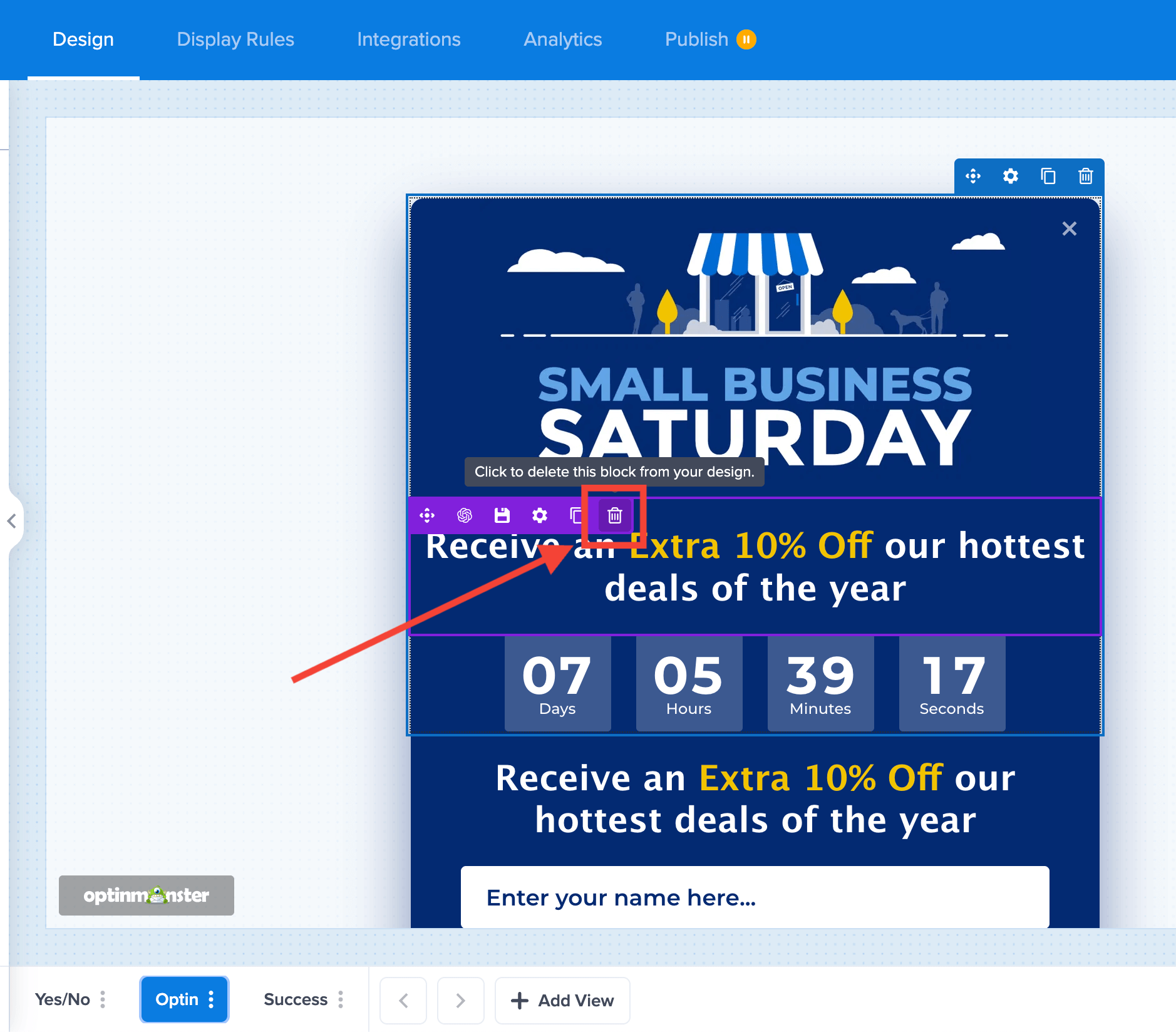 trash icon - OptinMonster