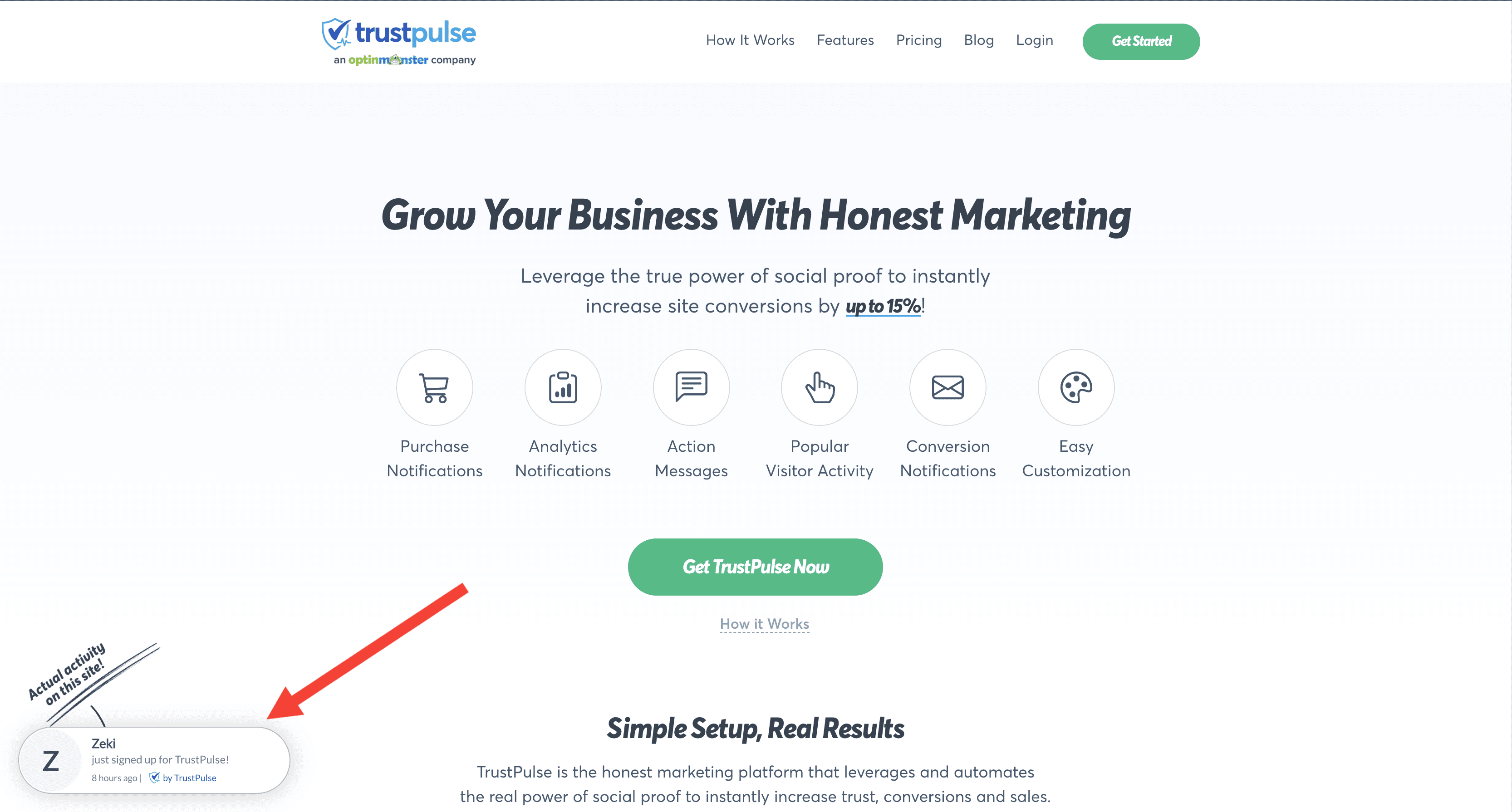 TrustPulse Home Page Social Proof abandoned cart recovery - OptinMonster TrustPulse Home Page Social Proof abandoned cart recovery