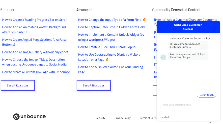 Unbounce's support options - OptinMonster Unbounce's support options