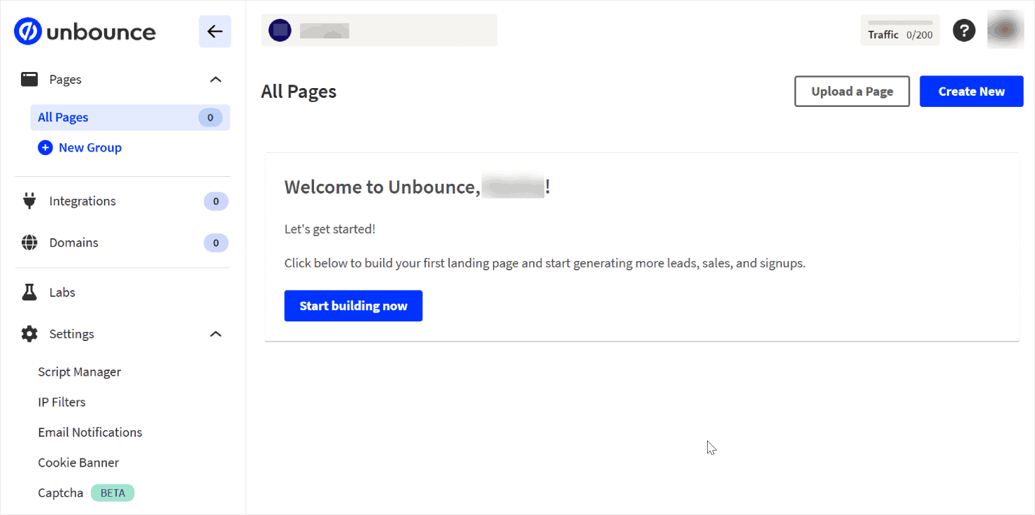 Unbounce's dashboard - OptinMonster Unbounce's dashboard