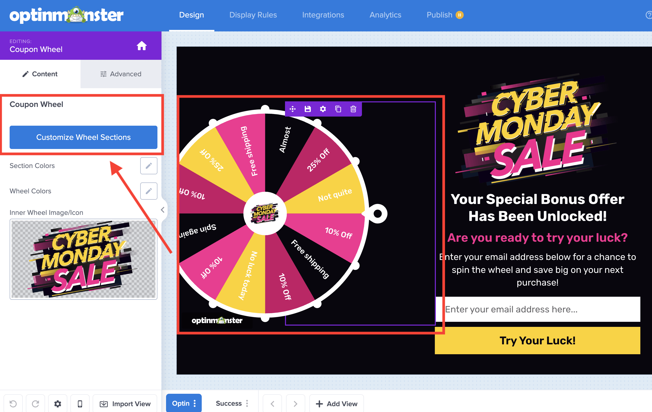 Customize Wheel Sections - OptinMonster