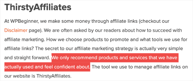 WPBeginner Affiliate Disclaimer-min - OptinMonster WPBeginner Affiliate Disclaimer min
